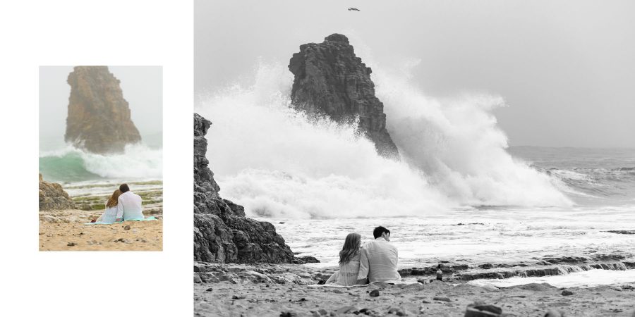 black and white crashing waves - Davenport Beach Wedding / Engagement Proposal Photography - Julianna and Brian - photos by Bay Area wedding photographer Chris Schmauch www.GoodEyePhotography.com