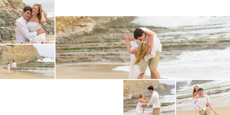 Doing a dip - Davenport Beach Wedding / Engagement Proposal Photography - Julianna and Brian - photos by Bay Area wedding photographer Chris Schmauch www.GoodEyePhotography.com