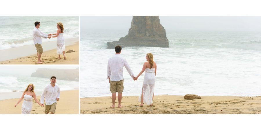 Holding hands and swinging around on the beach - Davenport Beach Wedding / Engagement Proposal Photography - Julianna and Brian - photos by Bay Area wedding photographer Chris Schmauch www.GoodEyePhotography.com