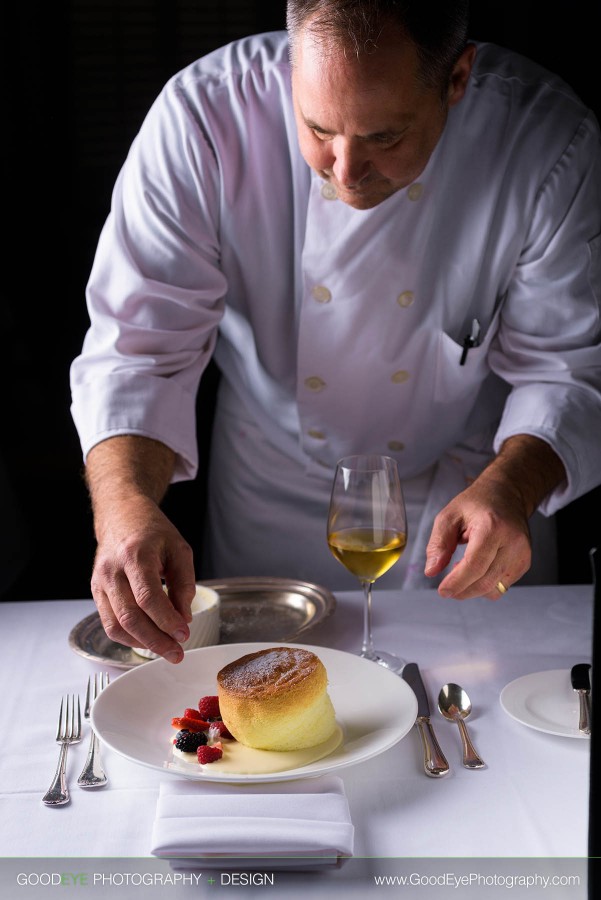 Grand Marnier Souffle dessert photography at Le Papillon in San Jose